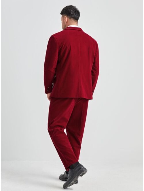 Shein Extended Sizes Men Contrast Panel Single Button Velvet Blazer & Pants