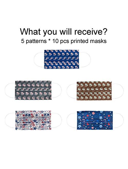 Imymax Disposable Face Masks with Happy Valentine Lace Flower Leopard Design,50 Pack