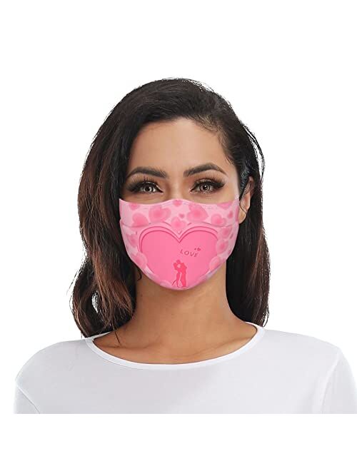 Yisamson Valentine's Day Mask Red Heart Print Face Mask Love Reusable Cloth Face Cover with Filter for Women Men Gift