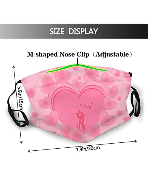 Yisamson Valentine's Day Mask Red Heart Print Face Mask Love Reusable Cloth Face Cover with Filter for Women Men Gift