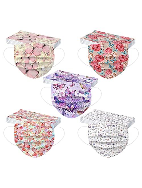 Fayshow0 Valentine's Day Disposable Face_Masks for Adults Sweet Heart Face_Masks with Design Cute 3 Ply Face Protection for Women Men