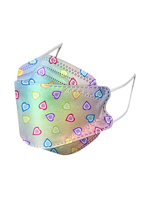 Gujing KF94 Mask for Adult, 10/20/50 Packs Heart Print Disposable Colored Face Mask for Women Men, 4 Ply Breathable Mask
