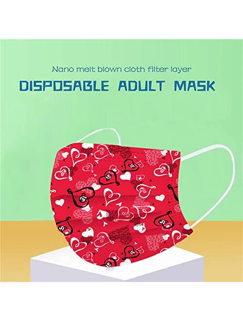 Agiferg Adults Disposable Face Mask Valentine's Day Face Mask for Adults Breathable 3ply Balaclava Face Mask Men Elastic Earloop