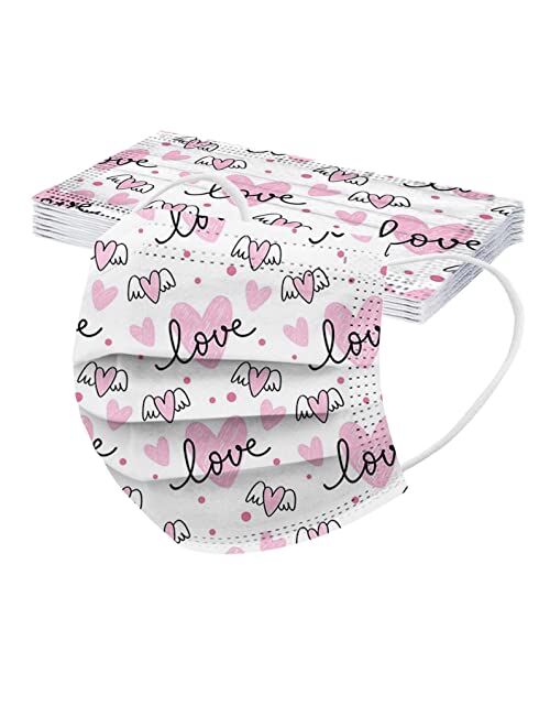Penkiiy 50PC Valentine's Day Disposable Face Masks for Adults with Designs Love Heart Print Couples Wedding Honeymoon Holiday Masks