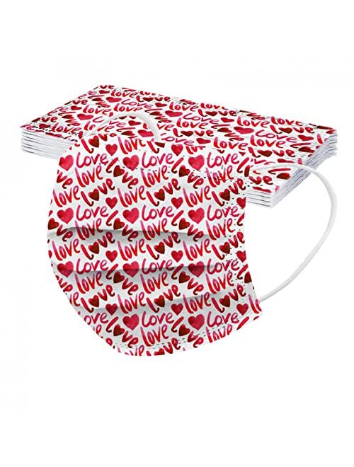 Penkiiy 50PC Valentine's Day Disposable Face Masks for Adults with Designs Love Heart Print Couples Wedding Honeymoon Holiday Masks