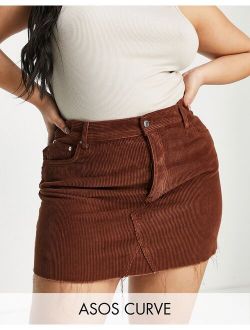 Curve cord mini skirt in chocolate