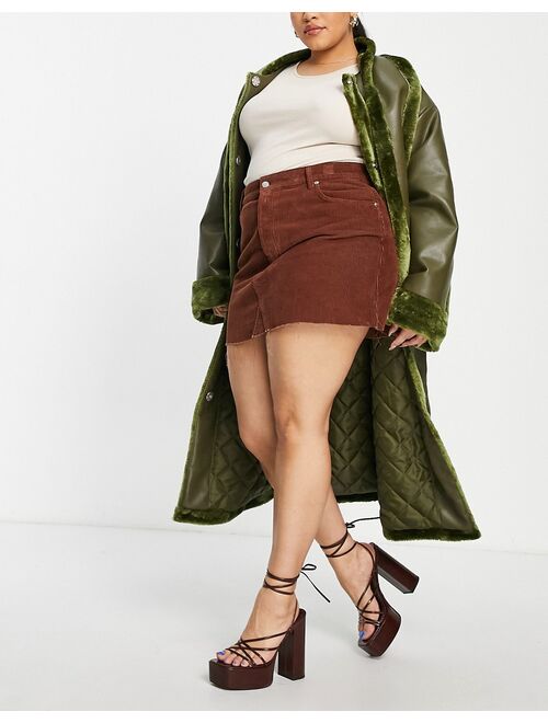 ASOS DESIGN Curve cord mini skirt in chocolate
