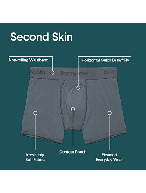 Tommy John Men's Underwear, Mid Length Boxer Brief, Second Skin Fabric with 6" Inseam, 3 Pack
