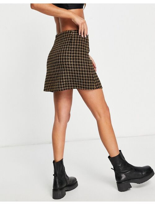 ASOS DESIGN wrap boucle mini skirt in brown check print