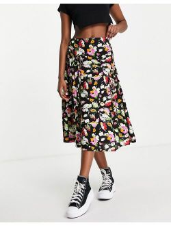 midi skirt with channel detail in floral print