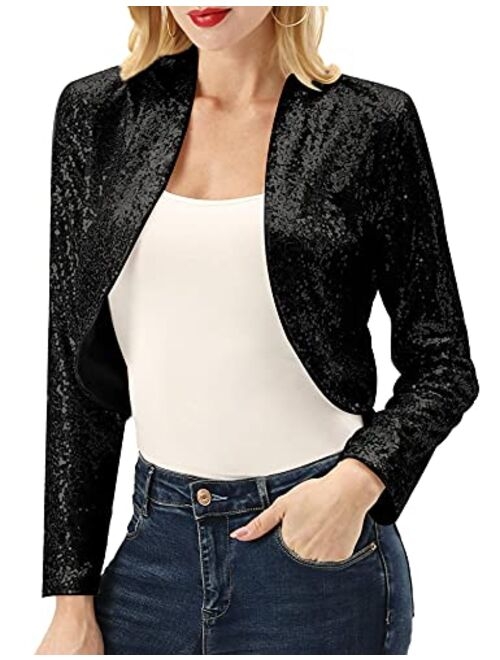 KANCY KOLE Women's Sequin Shrug Long Sleeve Open Front Cropped Bolero Jackets S-XXL
