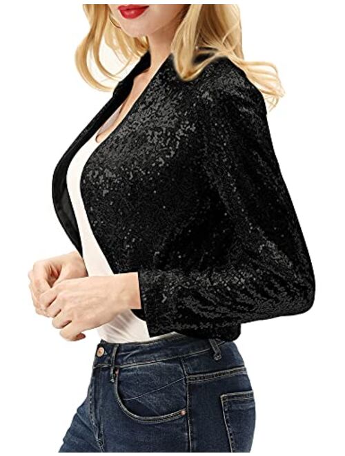 KANCY KOLE Women's Sequin Shrug Long Sleeve Open Front Cropped Bolero Jackets S-XXL