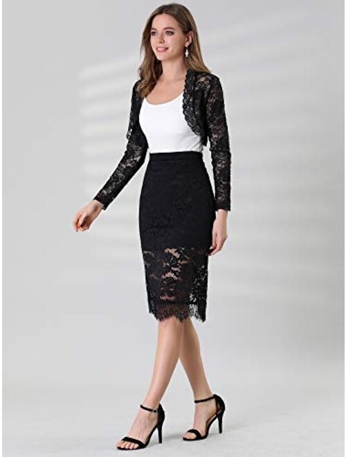 Allegra K Women's Elegant Crop Cardigan Sheer Floral Lace Bolero Shrug Top