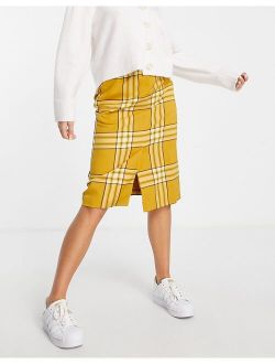 recycled polyester check midi skirt in yellow - part of a set