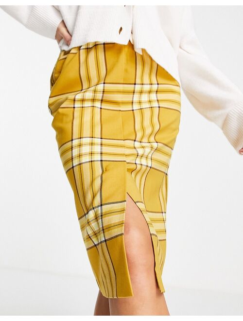 Monki recycled polyester check midi skirt in yellow - part of a set