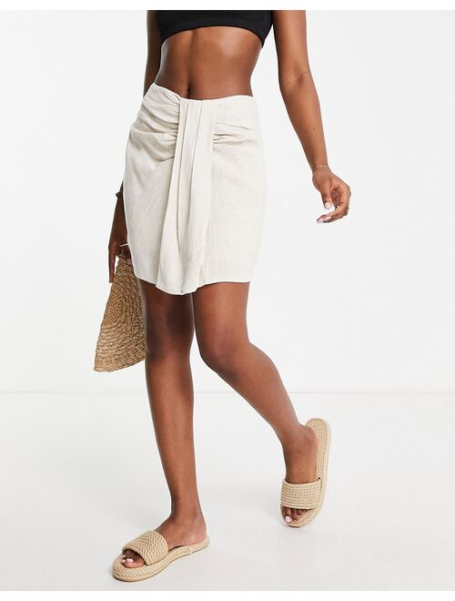 4th & Reckless Kora linen tie front beach mini skirt in stone - part of a set