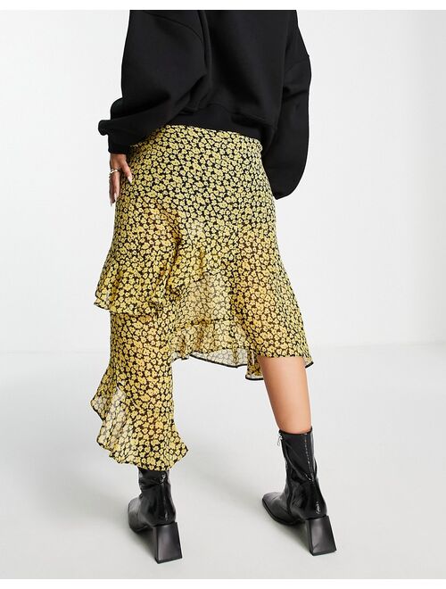 ASOS DESIGN ruffle midi skirt in ochre floral print