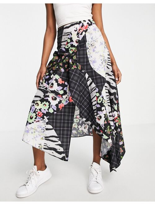 ASOS DESIGN ruffle midi skirt in spliced animal and floral print