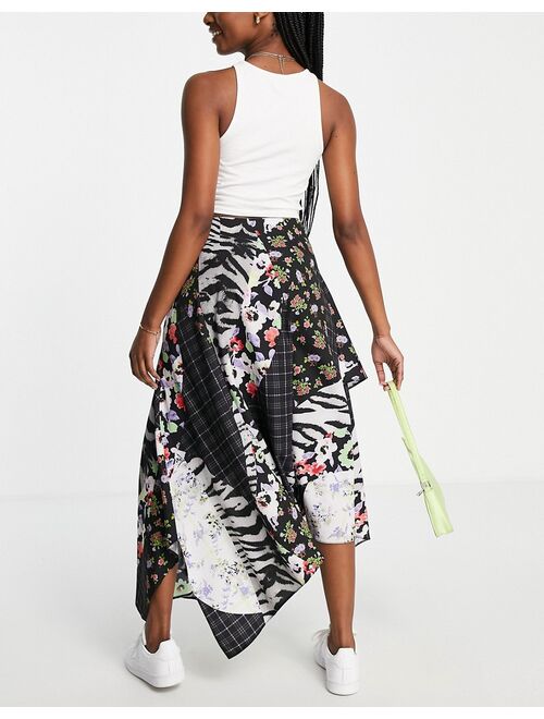 ASOS DESIGN ruffle midi skirt in spliced animal and floral print