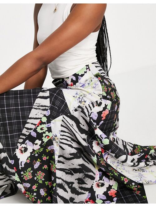 ASOS DESIGN ruffle midi skirt in spliced animal and floral print