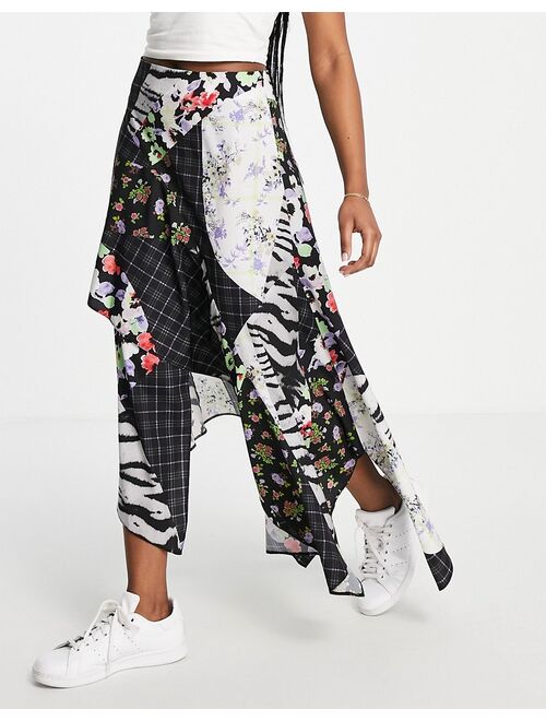 ASOS DESIGN ruffle midi skirt in spliced animal and floral print