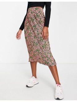 recycled plisse midi skirt in ditsy floral