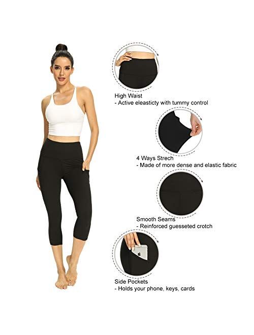 GAYHAY Women's Capri Yoga Pants with Pockets - High Waist Soft Tummy Control Strechy Leggings for Workout Running