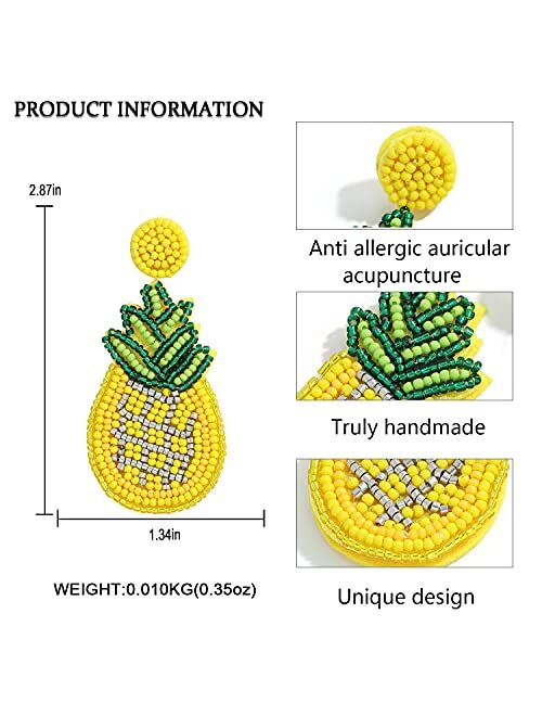 Dvacaman Fashion Cute DIY Handmade Beaded Statement Dangle Earrings for Women, Funny Elements for Multicolored Flower, Lightweight Heart, Water droplets and Green Leaf