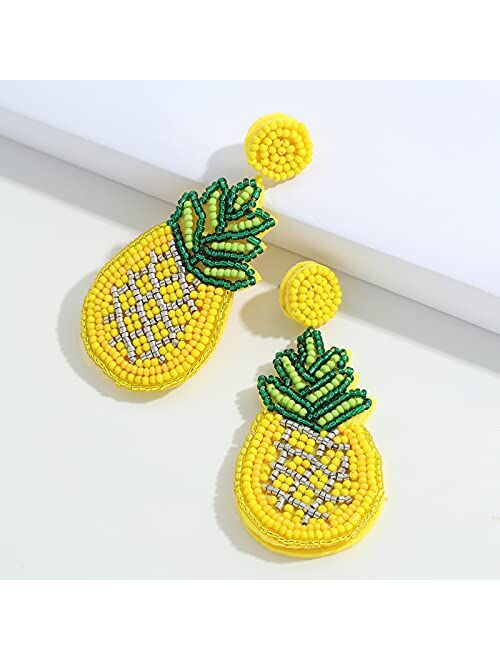 Dvacaman Fashion Cute DIY Handmade Beaded Statement Dangle Earrings for Women, Funny Elements for Multicolored Flower, Lightweight Heart, Water droplets and Green Leaf