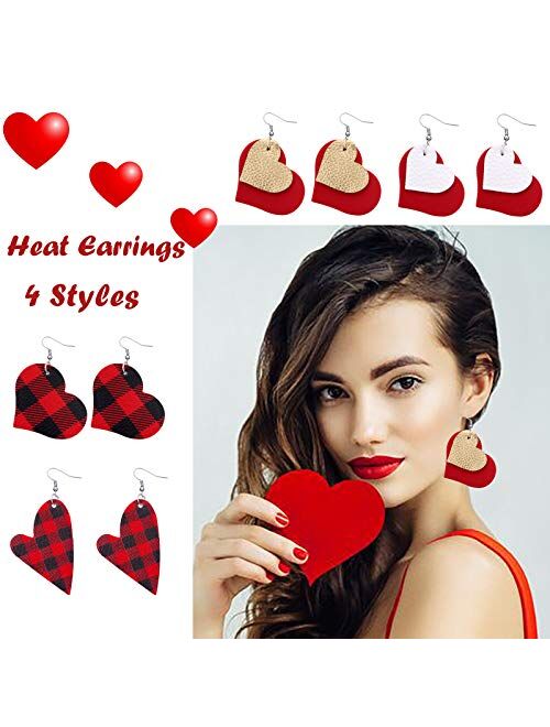 Biokia Valentine Earrings For Women Dangle Layered Buffalo Plaid Earrings Lightweight Faux Leather Earrings Holiday Earrings Bulk For Women Valentine Day Decoration 16 Pa