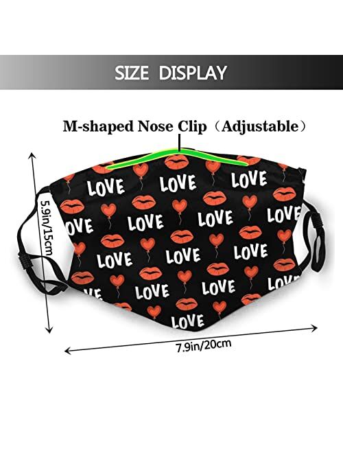 Senheol Black Hearts Masks with 2 Filters for Adults, Adjustable-Washable Valentine's Day Print Balaclava for Women Men