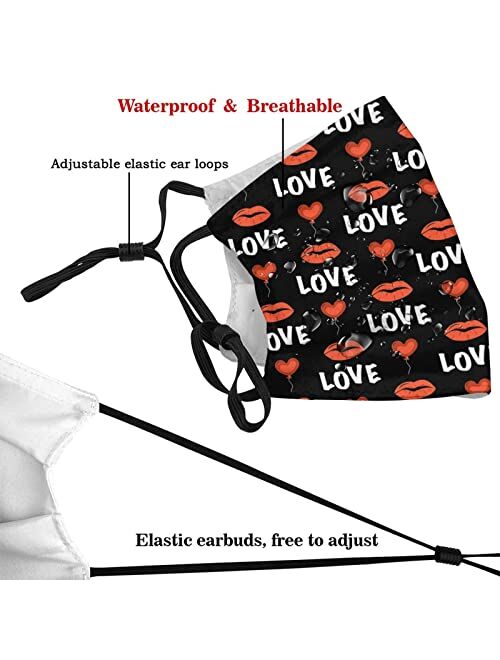 Senheol Black Hearts Masks with 2 Filters for Adults, Adjustable-Washable Valentine's Day Print Balaclava for Women Men