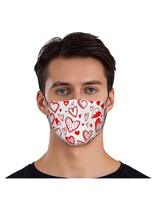 Rovozar Valentines Day Face Mask Washable Love Heart Mouth Cover Warm Polyester Face Protection for Adult and Kids Holiday Decor