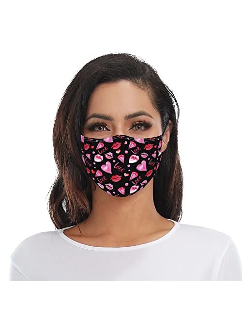 Qyezwvo Valentine's Day Face Mask Cute Heart Reusable Adjustable Anti-Dust Windproof Protective Safety Masks for Men and Women Black