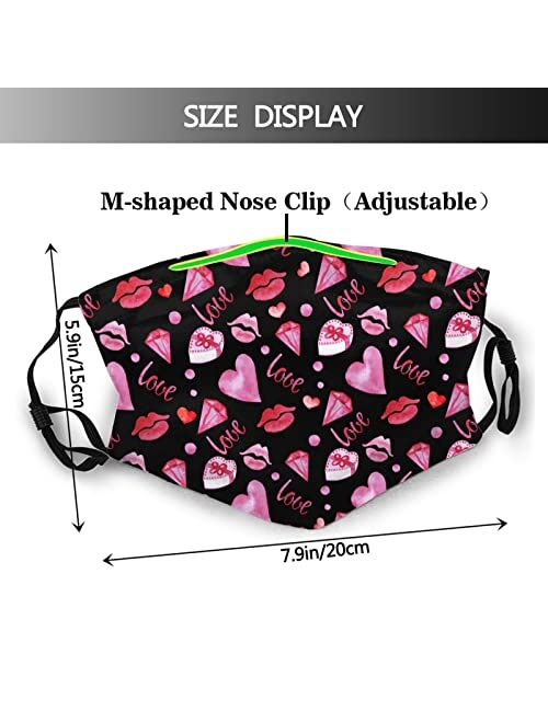 Qyezwvo Valentine's Day Face Mask Cute Heart Reusable Adjustable Anti-Dust Windproof Protective Safety Masks for Men and Women Black