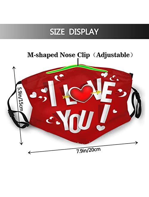 Viekucool Valentines Day Face Mask with Filter Pocket Fashion Adjustable Washable Reusable Balaclava Face Mask Unisex