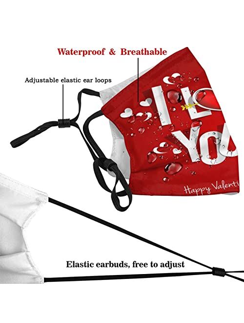 Viekucool Valentines Day Face Mask with Filter Pocket Fashion Adjustable Washable Reusable Balaclava Face Mask Unisex