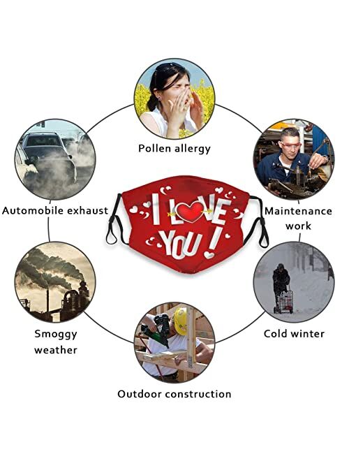 Viekucool Valentines Day Face Mask with Filter Pocket Fashion Adjustable Washable Reusable Balaclava Face Mask Unisex