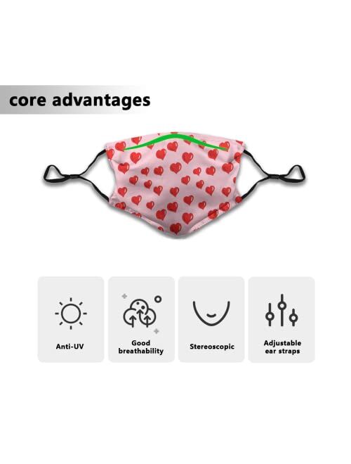 Zrexuo 2pcs Valentine's Day Face Mask Hearts Mask Anti Dust Reusable Washable Balaclavas with 4 Filters for Adults Youth