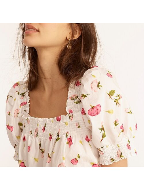 J.Crew Smocked cotton poplin sleep dress in rosebud floral