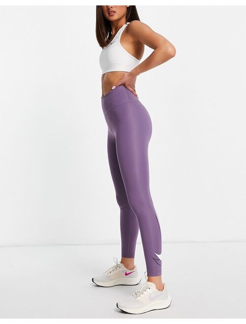Nike Running Dri-FIT Swoosh 7/8 leggings in dusty purple