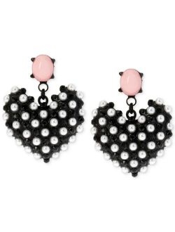 Black-Tone Imitation Pearl Heart Earrings