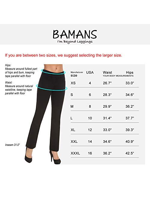 Bamans Women’s Bootcut Pull-On Dress Pants Office Business Casual Yoga Work Pants with Key Pocket Straight Leg
