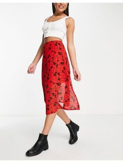 Wednesday's Girl Valentine midi skirt in red black floral