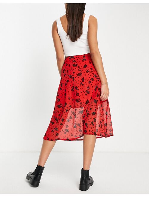 Wednesday's Girl Valentine midi skirt in red black floral