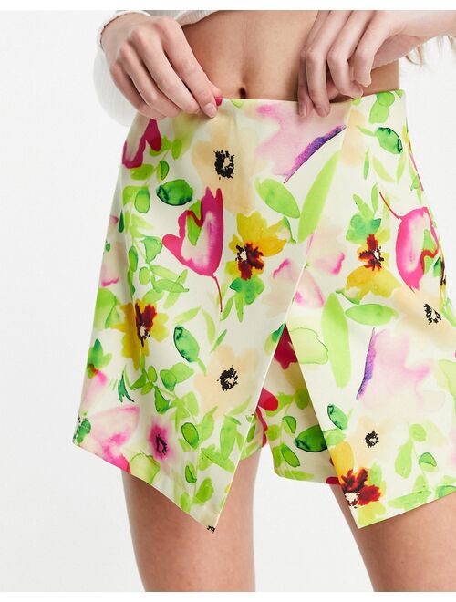 ASOS DESIGN wrap front skort in bright floral print