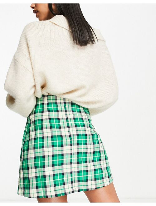Monki recycled polyester mini skirt in green check print