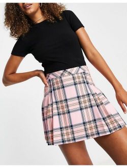 pleated mini suit skirt in pink check