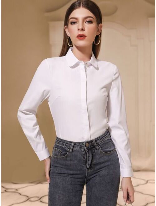 Shein Solid Button Front Solid Long Sleeve Shirt