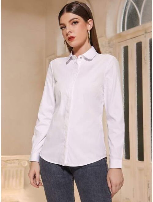 Shein Solid Button Front Solid Long Sleeve Shirt